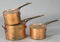 Three Vintage Copper and Wrought Iron Cooking Pots