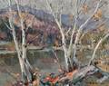 Emile Albert Gruppe American 18961978 Landscape with River Bank and Birches