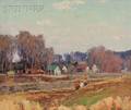 George A Renouard American 18851954 Landscape with Three Figures in a Field