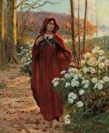 Jean Beauduin Belgian 18511916 Woman Cloaked in Red Among White Chrysanthemums