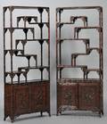 Pair of Chinese Carved Hong Mu Display Shelves