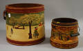 Two Sally Nolan Polychromepainted Winter Scenedecorated Wooden Firkins