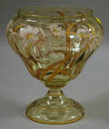Moser Attributed Gilt and Enamel Lilydecorated Pale Amber Glass Urn