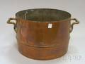 Large Hammered Copper Pot Mounted with Brass Handles