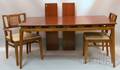 Heritage Henredon Modern Cherry Dining Table and Six Caned and Upholstered Dining Chairs