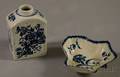 Royal Worcester Dr Wall Blue Floraldecorated Porcelain Leafshaped Dish and a Pearlware Tea Caddy