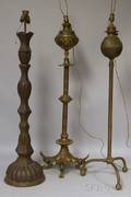 Two Late Victorian Brass Kerosene Floor Lamps and a Copper Floor Lamp