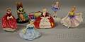 Six Royal Doulton Porcelain Figural Groups and Figures of Ladies