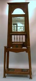 English Arts  Crafts Oak and Mirrored Hall Stand