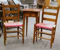 Country Pine Onedrawer Stand and a Pair of Shakerstyle Beechwood Slatback Side Chairs with Woven Tape Seats