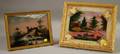 Two Framed Reversepainted Landscapedecorated Glass Clock or Mirror Panels