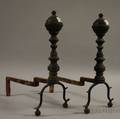 Pair of Brass and Iron Balltop Andirons