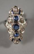 Art Deco 18kt White Gold and Blue Gemstone Ring