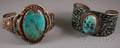 Two Native American Sterling Silver and Turquoise Cuff Bracelets