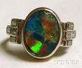 Platinum Opal and Diamond Ring
