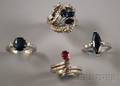 Four Platinum and White Gold Gemstone Rings