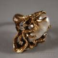 Modern 14kt Gold Diamond and Baroque Pearl Ring