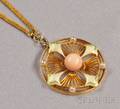 Art Nouveau 14kt Gold Coral and Enamel Pendant