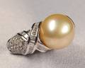 18kt White Gold Golden South Sea Pearl and Diamond Ring