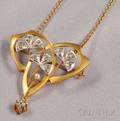 Art Nouveau 18kt Gold and Diamond Pendant Necklace France