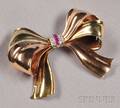Retro 14kt Bicolor Gold and Diamond Bow Brooch