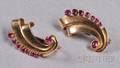 Retro 14kt Gold and Ruby Earclips