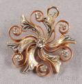 Antique 14kt Gold Enamel and Diamond Pinwheel PendantBrooch