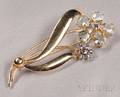 Retro 14kt Gold Aquamarine and Sapphire Flower Brooch Cartier
