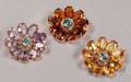 Set of Three Retro 14kt Gold Gemset Flower Brooches Binder Bros