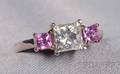 18kt White Gold Diamond and Pink Sapphire Threestone Ring