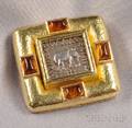 18kt Gold Silver Coin and Citrine PendantBrooch Elizabeth Locke