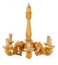 French Yellow Polychrome Wood 6 Light Chandelier