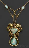 Arts  Crafts Opal and Gemset Pendant Necklace FG Hale