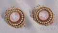 Antique 18kt Gold Hardstone Cameo and Split Pearl Earpendants France