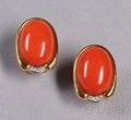 18kt Gold Coral and Diamond Earclips Trio