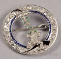 Art Deco Platinum Diamond and Gemset Brooch