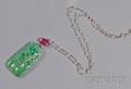 Art Deco Platinum Carved Jadeite Tourmaline and Seed Pearl Necklace