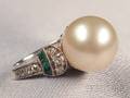 Art Deco Platinum Pearl Emerald and Diamond Ring