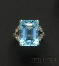 Platinum Aquamarine and Diamond Ring