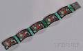 Art Deco Sterling Silver Enamel and Hardstone Bracelet France