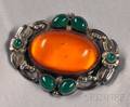 Sterling Silver Amber and Green Onyx Brooch Georg Jensen