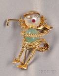 Whimsical 18kt Gold Gemset Golfer Brooch