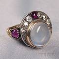 Moonstone Ruby and Diamond Ring