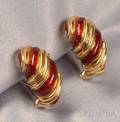 18kt Gold and Enamel Earclips