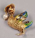 18kt Gold and Enamel Duck Brooch