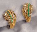 18kt Gold Emerald and Diamond Earclips