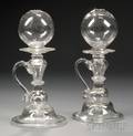 Pair of Colorless Freeblown Glass Whale Oil Lamps