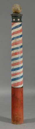 Large Turned and Painted Wooden Barber Pole