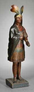 Polychromepainted Carved Wooden Indian Tobacconist Figure