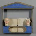 Painted Wood Puppet Stage with Two Puppet Heads